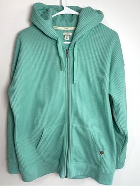 L.L. Bean Teal Waffle Knit Textured Jacket Zip Up Hoodie Size Large